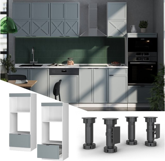 Vicco Mikrowellenschrank Fame-Line in Weiß, Hellblau und Grau mit Schublade und Soft-Close-Scharnieren, Breite: 60 cm - Bild 1
