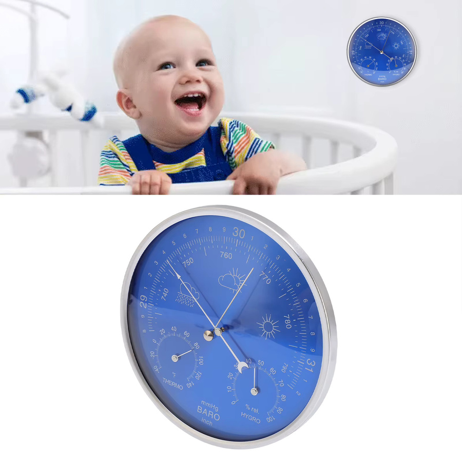 Meterk Kombi-Messgerät aus Aluminiumlegierung mit Thermometer, Barometer und Hygrometer in Blau für Innen und Außen - Bild 3