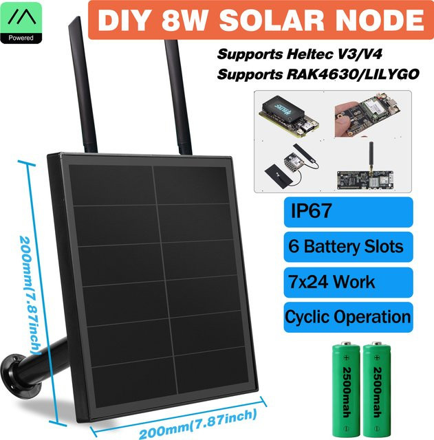 LILYGO 8W Solarpanel mit Akku für den Außenbereich in Schwarz, wasserdicht, kompatibel mit Heltec V3 V4 LoRaWAN Meshtastic RAK4630 und ESP32 - Bild 1