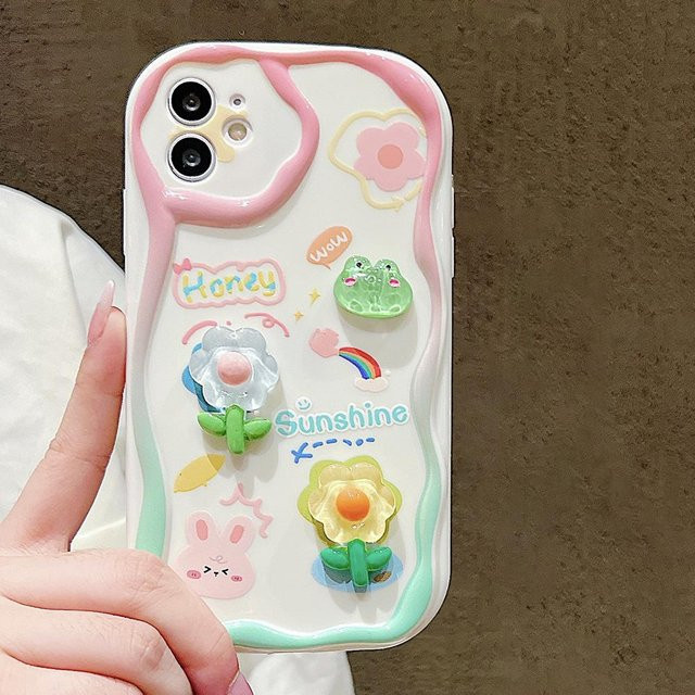 TUNEDEE Handyhülle mit 3D-Blumen und Handgelenkkette für iPhone, transparent/multicolour - Bild 1