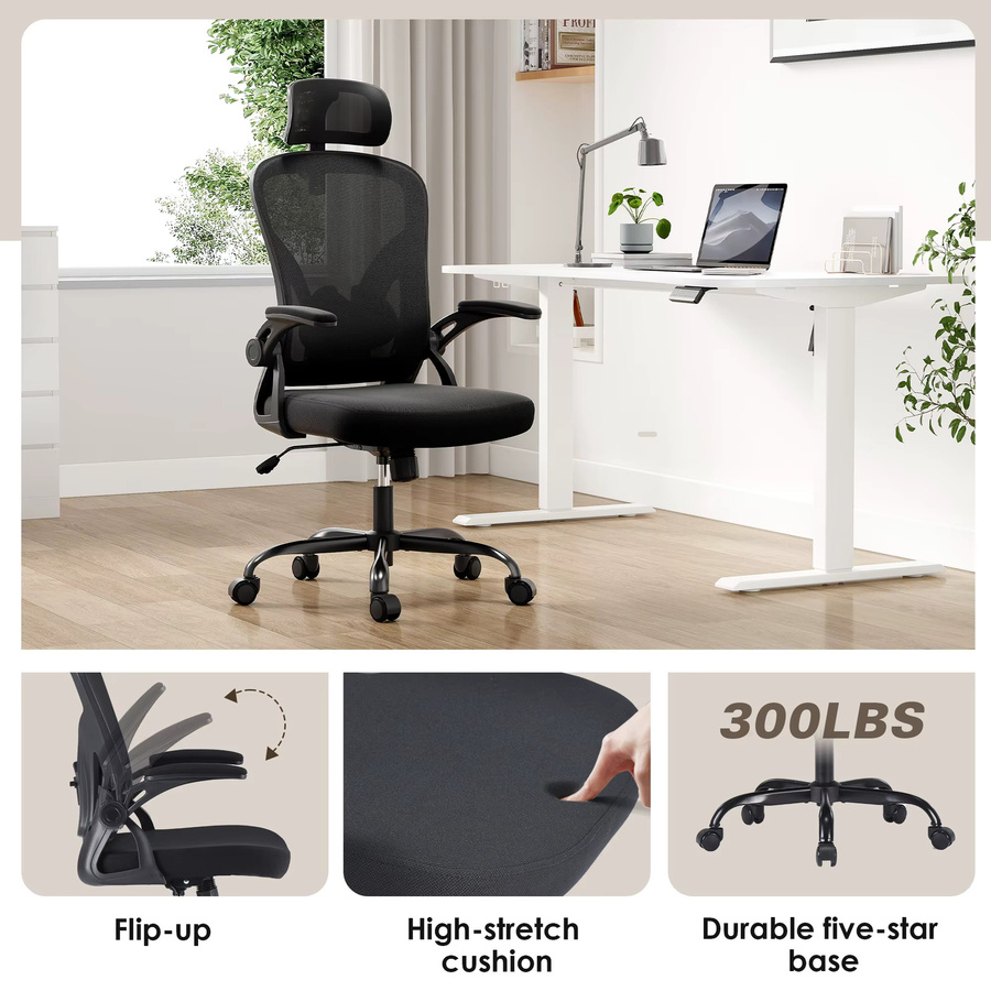 Farini Ergonomischer Bürostuhl in Schwarz mit Kopfstütze, Armlehnen und verstellbarer Lendenwirbelstütze - Bild 3