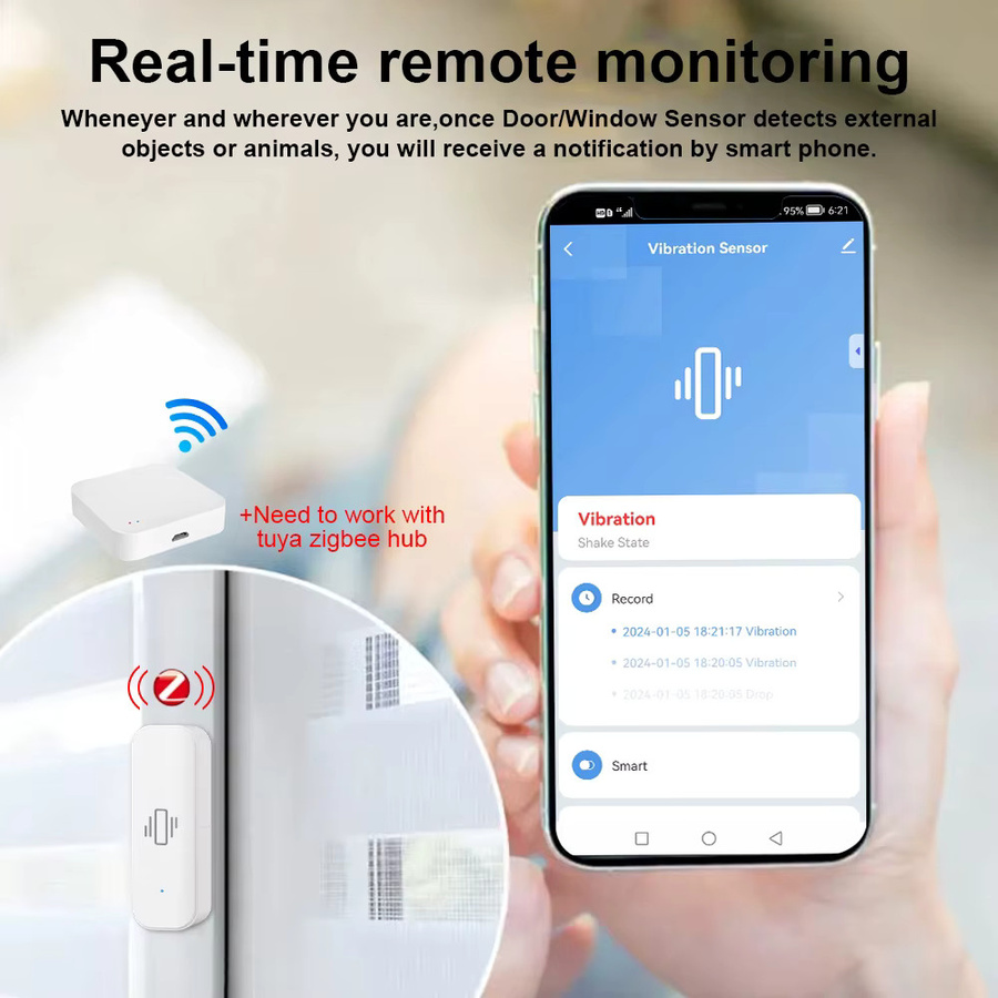 ONENUO Zigbee Smart Vibration Sensor in Weiß zur Erschütterungserkennung mit Tuya Smart Life App Benachrichtigung und Echtzeit-Alarm - Bild 3