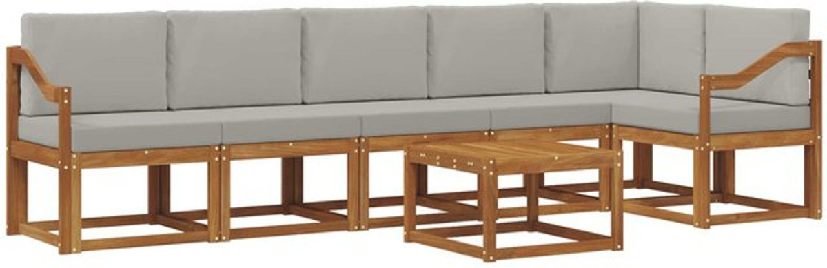 Modernes 7-teiliges Outdoor-Sofagarnitur Loungemöbel Set aus Akazie mit Kissen in Natur und Hellgrau von vidaXL - Bild 1