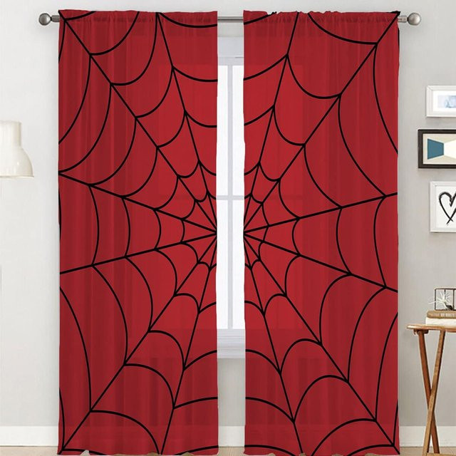 Yiran Furniture Halloween Vorhänge mit Cartoon-Spinne Motiv in Schwarz, 2er-Set, B: 50 cm, H: 130 cm - Bild 1