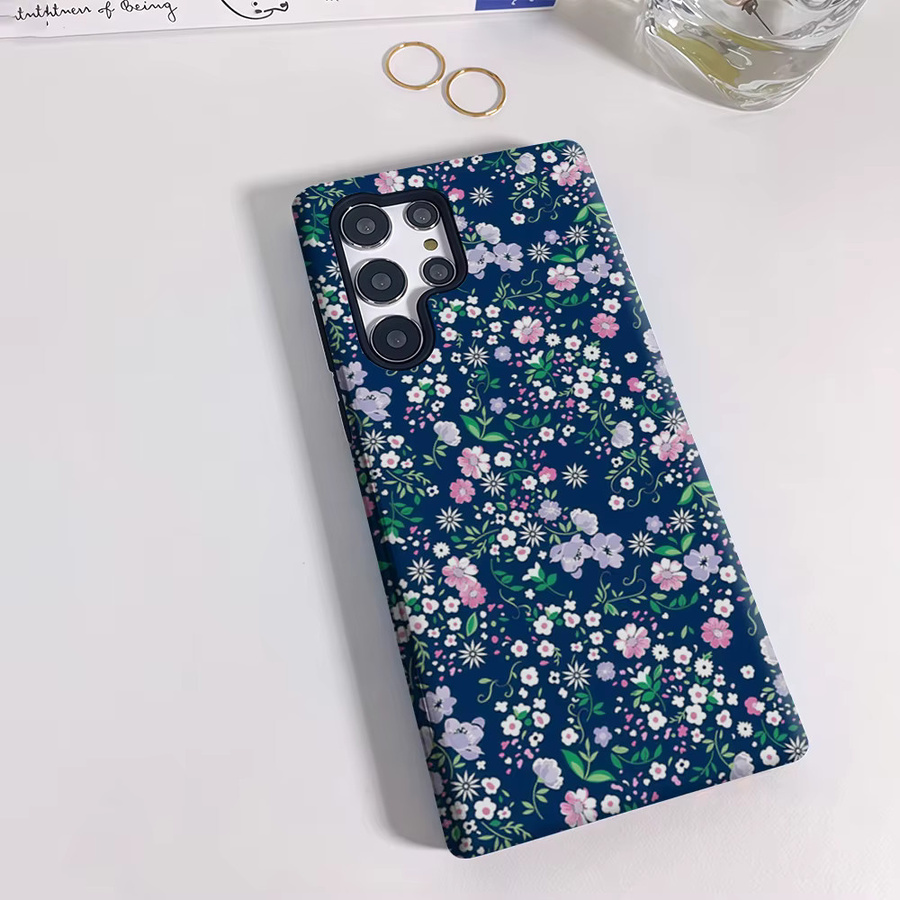 Stoßfeste, doppellagige Handyhülle mit Blumenmuster für Samsung Galaxy S25 Ultra, S24 und S23 Ultra Plus in Marineblau und Mehrfarbig - Bild 2