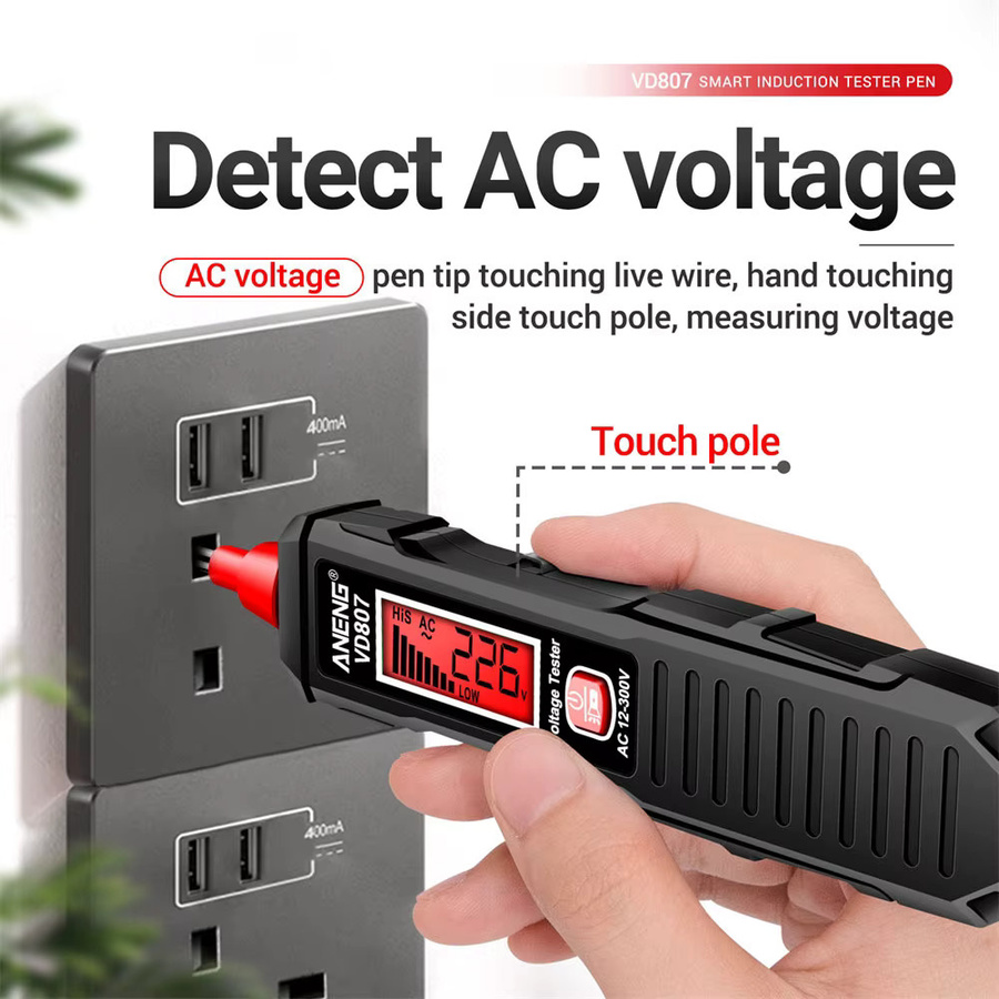 Gaqqee Intelligenter Spannungsdetektor mit digitalem Dual-Farbe-Display für AC 12-300V in Rot - Bild 4