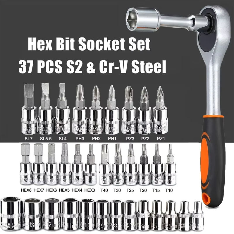 EQZ 46-teiliges Steckschlüssel-Set mit 1/4 Zoll Antrieb, metrischer Bit-Steckschlüsselsatz und Verlängerungsstange für die Autoreparatur - Bild 2