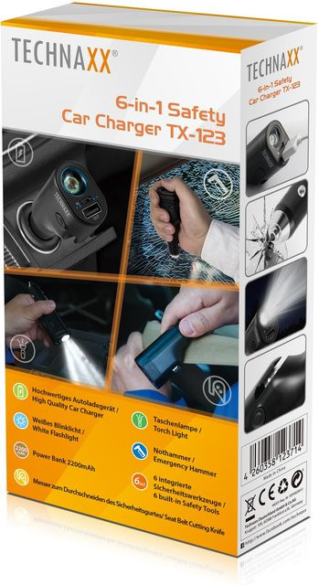 Technaxx 6-in-1 Safety Car Charger TX-123 in Schwarz - Bild 1