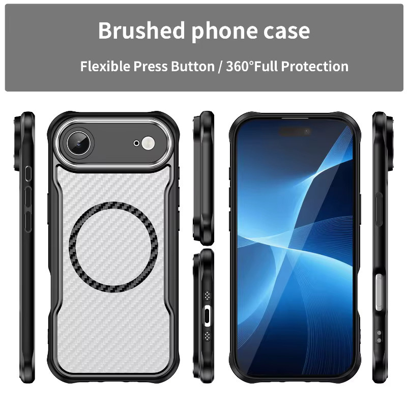 Magnetische iPhone Hülle mit Kohlefaser-Textur in Transparent oder Blau, Anti-Fall Schutzhülle aus TPU und PC für Apple iPhone 17 Air 16E 15 14 Plus 13 12 11 Pro Max - Bild 3