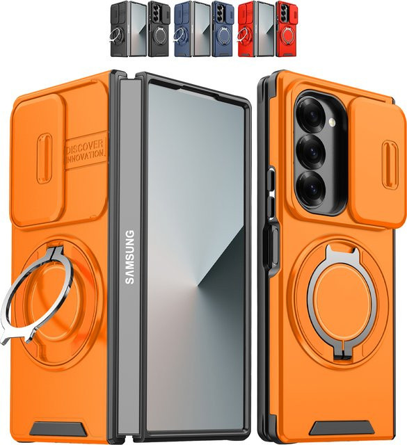 Samsung Galaxy Z Fold6 und Fold7 magnetische Handyhülle mit 360 Grad drehbarem Halter und Kameraschutz in Pink - Bild 1