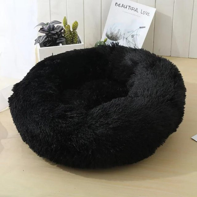 Rundes Katzenbett aus weichem Plüsch in Schwarz, Durchmesser: 40 cm - Bild 1