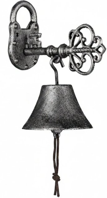 Relaxdays Türglocke aus Gusseisen im Vintage-Design mit Schlüssel-Schloss-Motiv in Schwarz und Silber, B/T/H: 20 x 11,5 x 18 cm - Bild 1