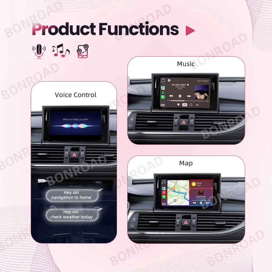 BONROAD Drahtloses CarPlay Schnittstellenmodul für Audi A6 A7 A4 A5 Q3 A1 Q5 mit Android Auto, Mirror Link, AirPlay und Bluetooth in Schwarz - Bild 3