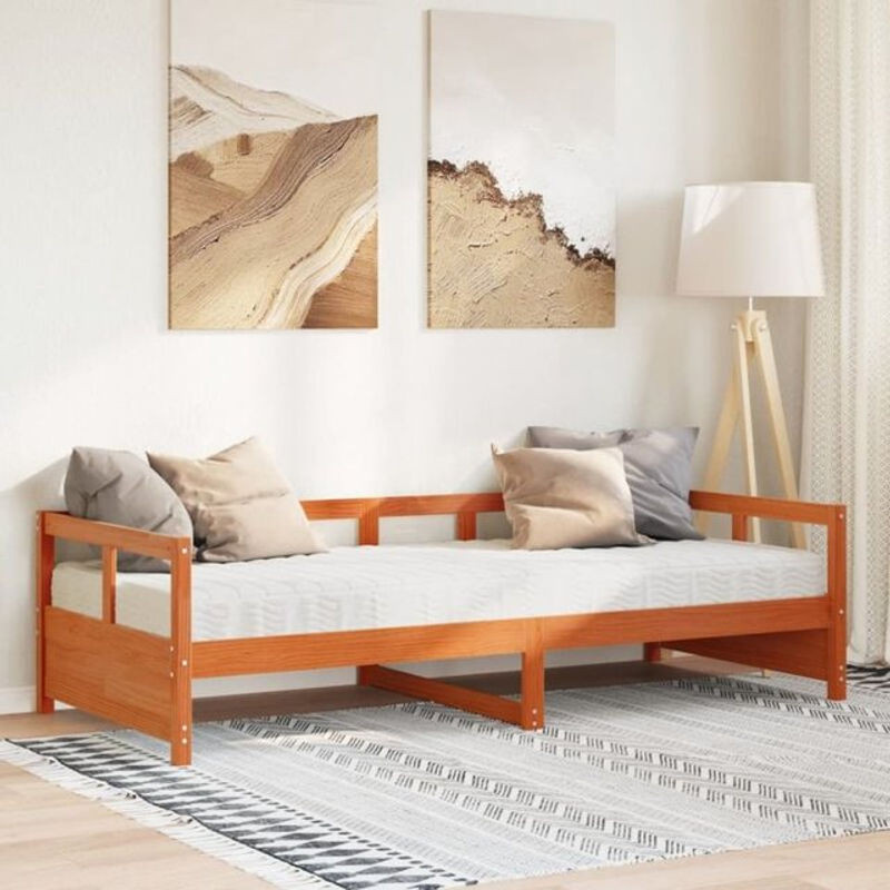 vidaxl Tagesbett aus Massivholz Kiefer mit Matratze in Wachsbraun B/T/H: 90 x 200 cm - Bild 1