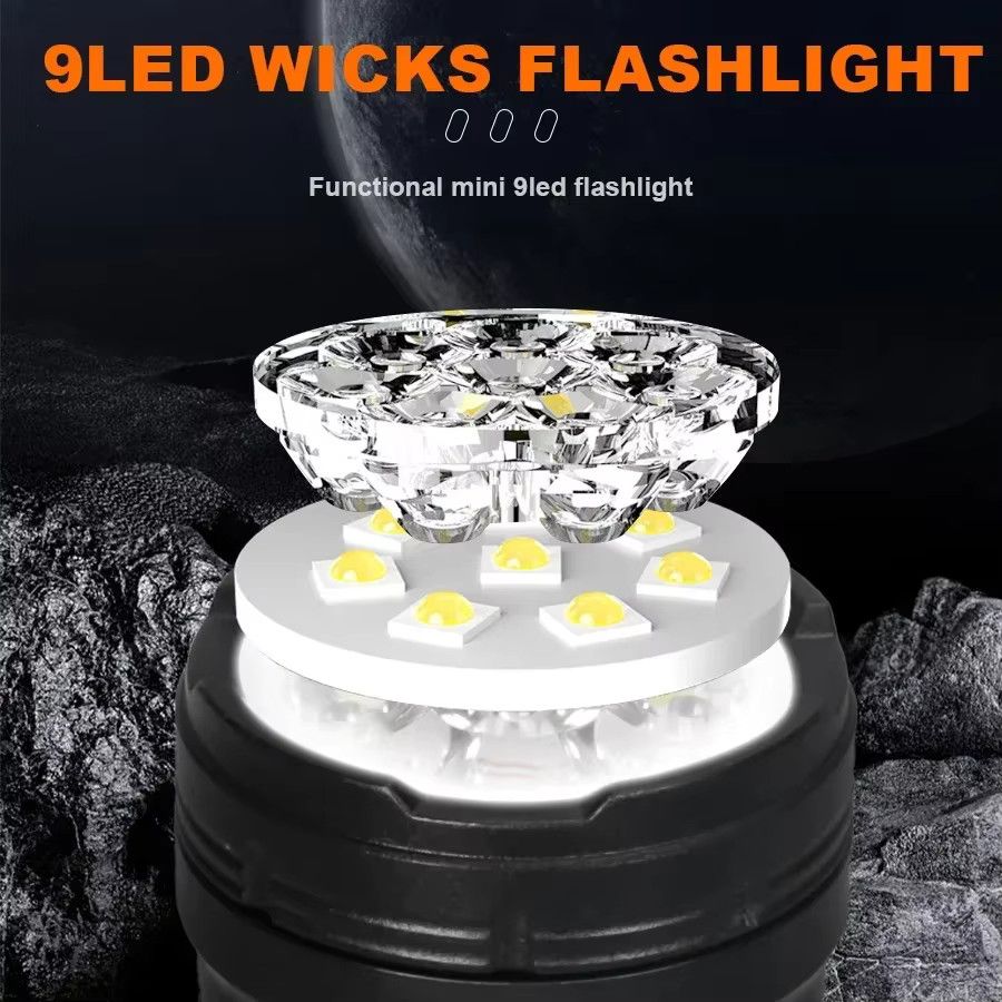 KDULIT Mini-Taschenlampe mit 9 LEDs, wiederaufladbare LED-Laterne für Camping und Wandern - Bild 2