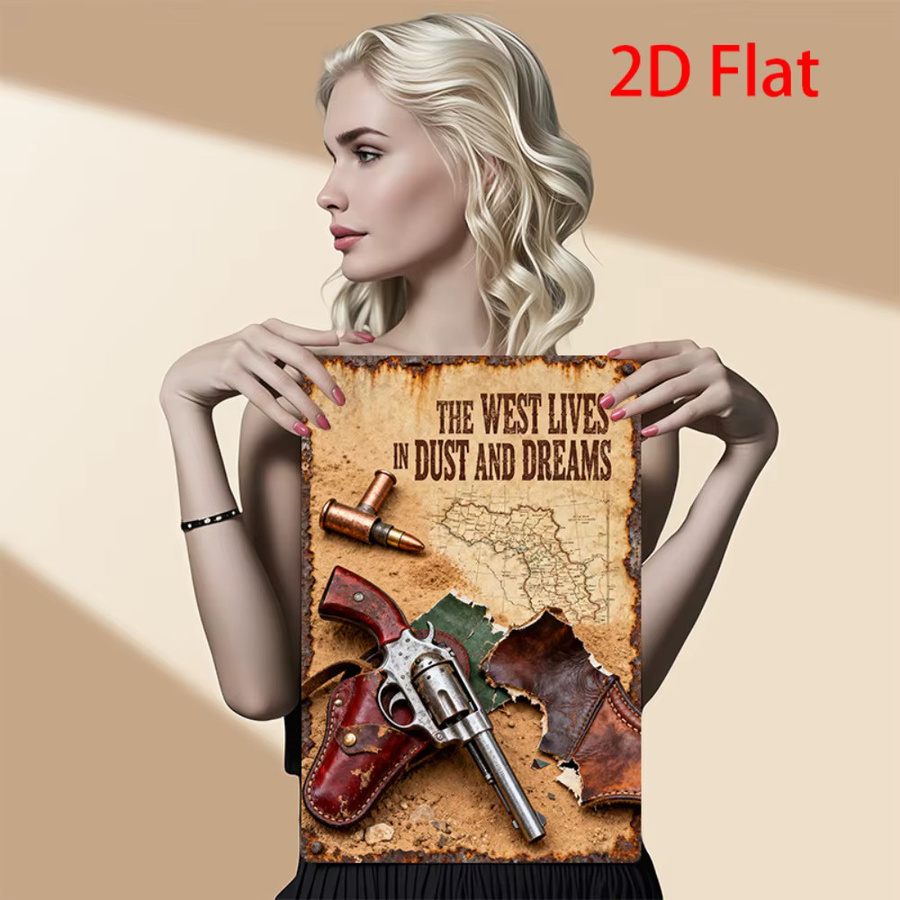 CIFBUY Retro Cowboy Revolver Metallschild in Braun als Vintage Wanddekoration - Bild 4