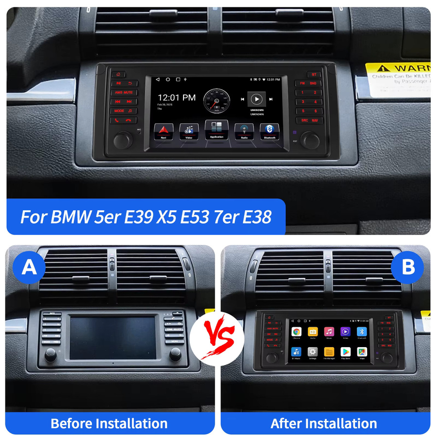 ESSGOO Android 15 Autoradio mit 7 Zoll IPS Touchscreen Display für BMW 5er E39 M5 1996-2003, Schwarz, Apple CarPlay, Android Auto, GPS, Bluetooth, Wifi und Lenkradfernbedienung - Bild 3
