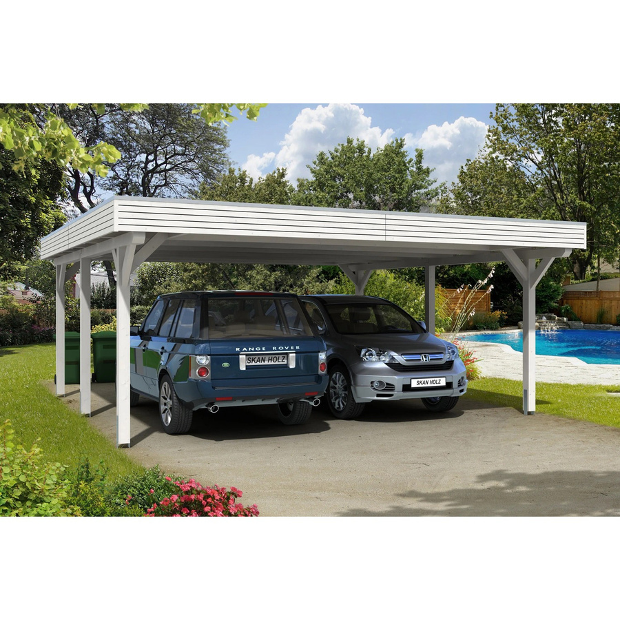 Skan Holz Carport Spessart aus Fichte in Weiß mit Aluminium-Dachplatten, B/T: 611 x 604 cm, Höhe: 258 cm - Bild 2