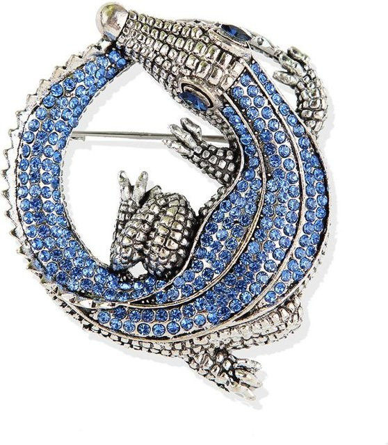 Brosche Krokodil, Strass, blau, Damen - Bild 1