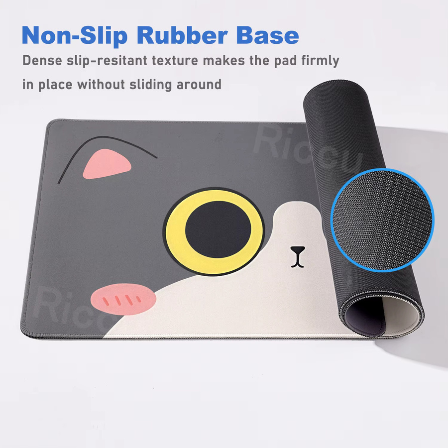 Riccu Katzen-Mauspad in Schwarz, großes XXL Schreibtischpad mit Tier-Design aus Gummi - Bild 2