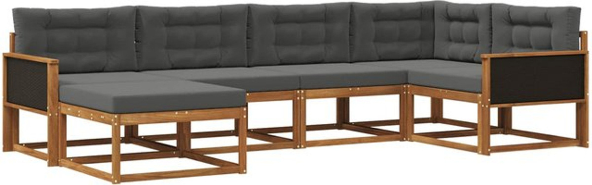 vidaXL Outdoor-Sofagarnitur aus Massivholz mit Kissen, 6-teiliges Loungemöbel-Set in Natur und Anthrazit - Bild 1