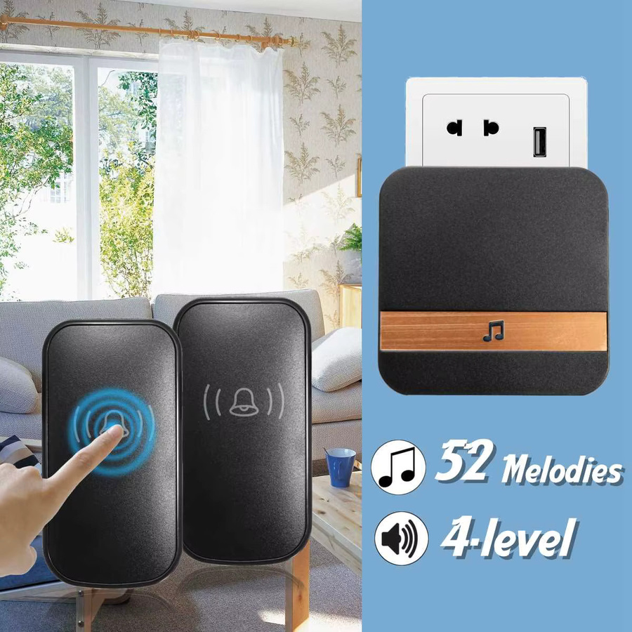 Wasserdichte kabellose Türklingel mit Batterie, 52 Glockenspiele und 4 Lautstärken, Reichweite 300 m, Smart Home kompatibel - Bild 3