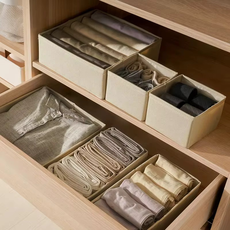 KindFuny Organizer aus Stoff mit Trenndividern in Beige zur Aufbewahrung von Unterwäsche, Socken und Kleidung für Schubladen und Schränke - Bild 2