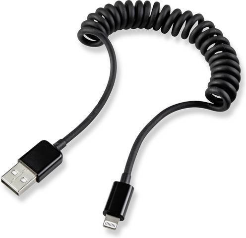 Renkforce USB 2.0 Spiralkabel von USB-A auf Apple Lightning in Schwarz, Länge: 0,95 m - Bild 1