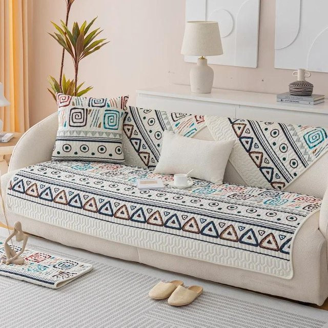 Plüsch Sofa-Matte im marokkanischen Bohemia-Stil, beige, B/B: 70 x 70 cm - Bild 1