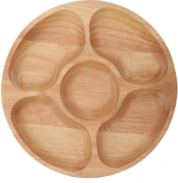 CosyHome Servierplatte aus Holz, rund und unterteilt, beige, Durchmesser: 25 cm - Bild 1