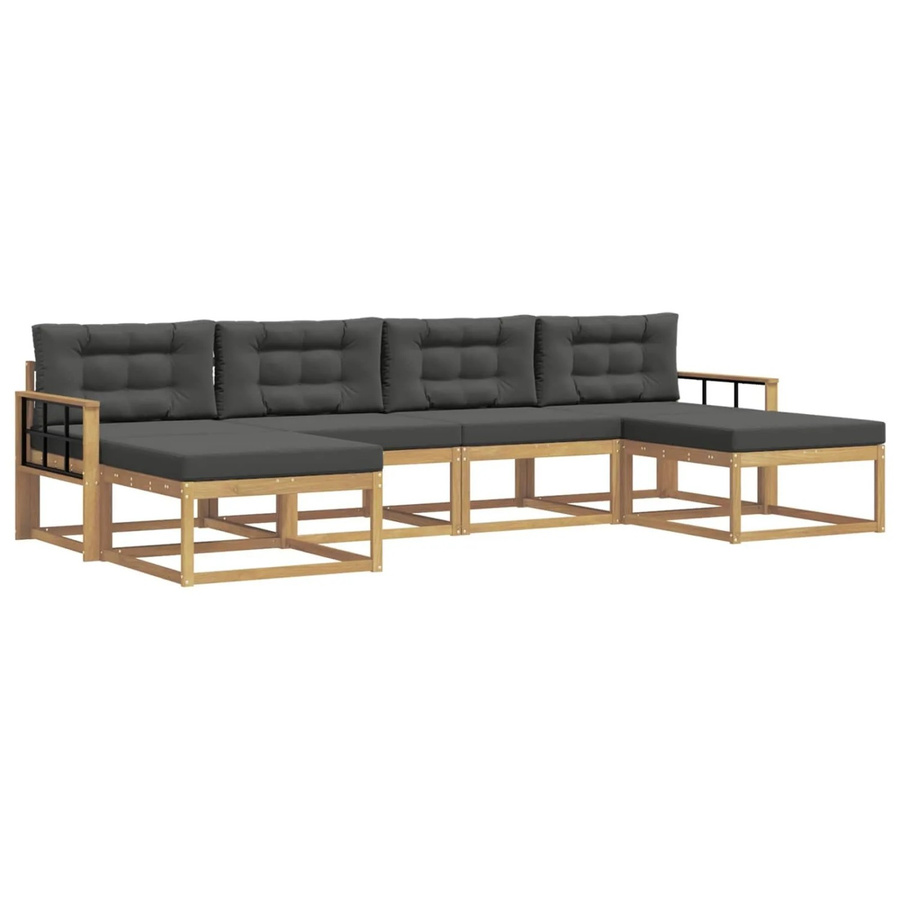 vidaXL Outdoor-Sofagarnitur L-Form aus Akazienholz mit Kissen in Weiß und Anthrazit - Bild 2
