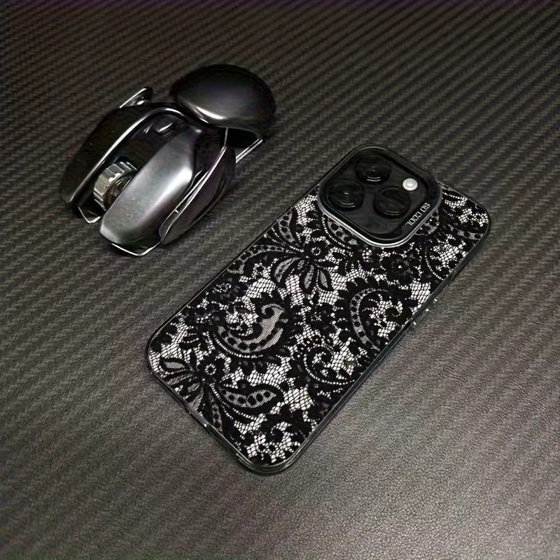 Schwarze Laser-TPU-Vitality-Handyhülle mit Spitzenmuster für iPhone 17 Pro Max, 16, 15, 14, 13, 12, 11, Xs, Xr, X, 7, 8 und SE, galvanisiert - Bild 3