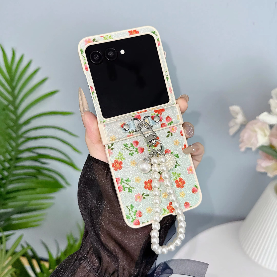 Blumiges Glitzer-Leder-Handgelenkband-Telefonetui für Motorola Razr 60 50 Ultra und Razr 60 Pro in Blau Multicolour, stoßfeste Schutzhülle - Bild 2