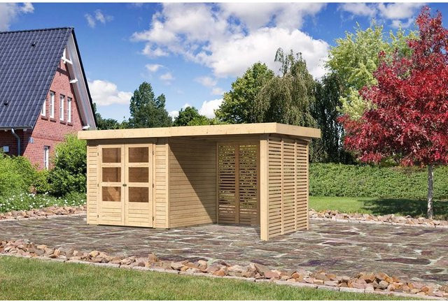 Karibu Holz-Gartenhaus Boras Natur mit Flachdach und modernem Design, Farbe: Braun, B/T/H: 211 x 209 x 190 cm - Bild 1
