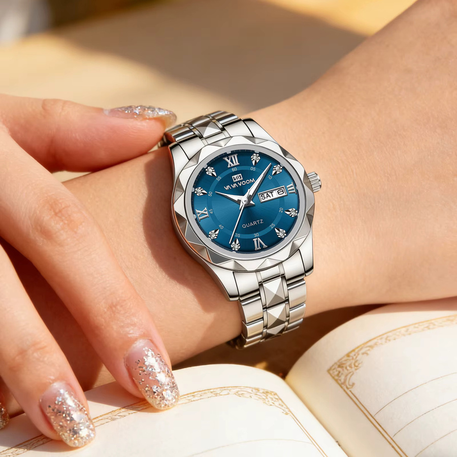 VA VA VOOM Armbanduhr Edelstahl, blaues Kristall-Zifferblatt, Quarz, 28 mm, Damen - Bild 1