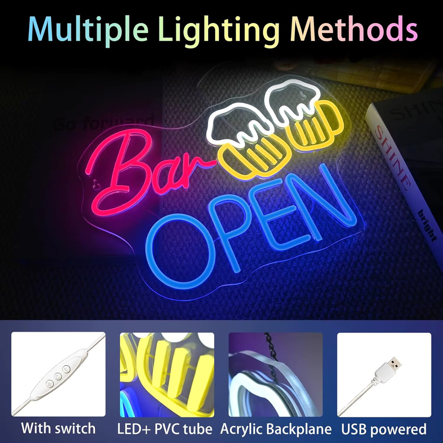 NEONAEON Bierbar-Neonschild, dimmbares LED-Schild in Multicolour mit USB-Anschluss und transparentem Gehäuse - Bild 3