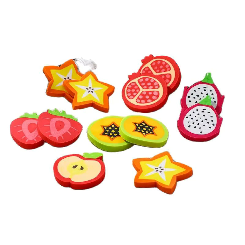 6er Set Kawaii Radiergummis in Obst-Optik mit Apfel und Erdbeere, buntes Schreibwaren-Set für Kinder - Bild 2