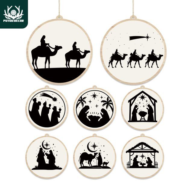 Putuo Decor 8-teiliges Holzschild-Set mit Krippenthema als Weihnachtsdekoration zum Aufhängen - Bild 1