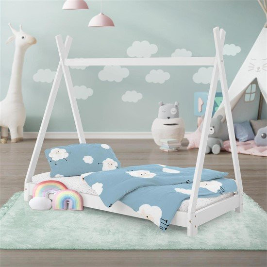 ML-Design Kinderbett Tipi aus Kiefernholz mit Lattenrost, Weiß, B: 70 cm, L: 140 cm - Bild 1
