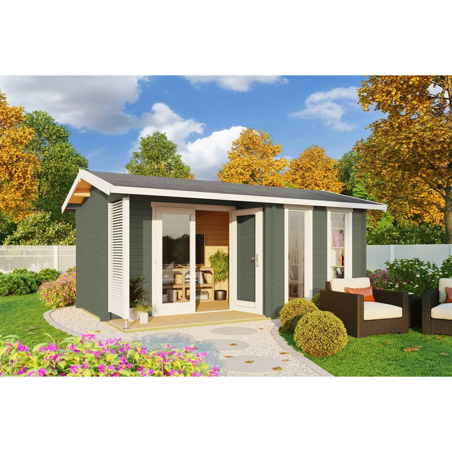 Lasita Holz-Gartenhaus Riverside Satteldach in Grüngrau lasiert B/T/H: 480 x 300 x 250,8 cm - Bild 3