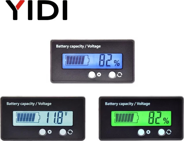 YIDI Digitales DC Voltmeter mit LED Kapazitätsanzeige für Blei-Säure, LiFePO4 und Lithium Batterien, 12V 24V 36V 48V, in Schwarz oder Weiß - Bild 1