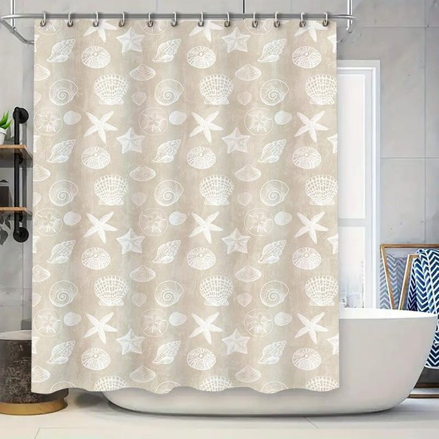Dai Jiaochuan Duschvorhang mit Muschelmuster in Weiß und Beige, wasserdicht und schimmelresistent, B: 300 cm, H: 180 cm - Bild 1