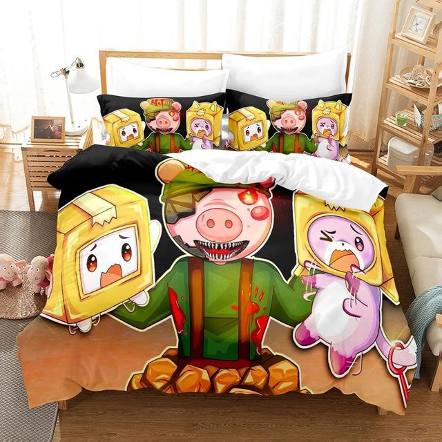 Lankybox Bettwäscheset mit 3D-Cartoon-Design aus Mikrofaser, bestehend aus Bettbezug und Kissenbezug, Mehrfarbig, Breite: 133 cm, Länge: 70 cm - Bild 1