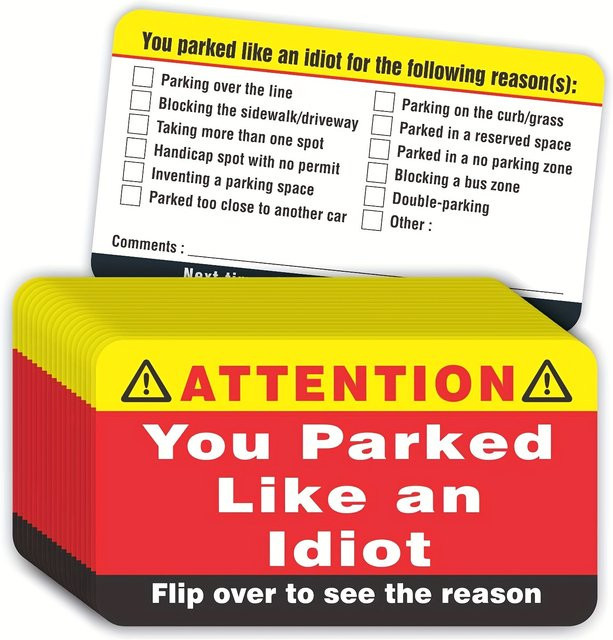 50er-Pack Visitenkarten You Park Like an Idiot als lustige Parkverwarnung für Erwachsene - Bild 1