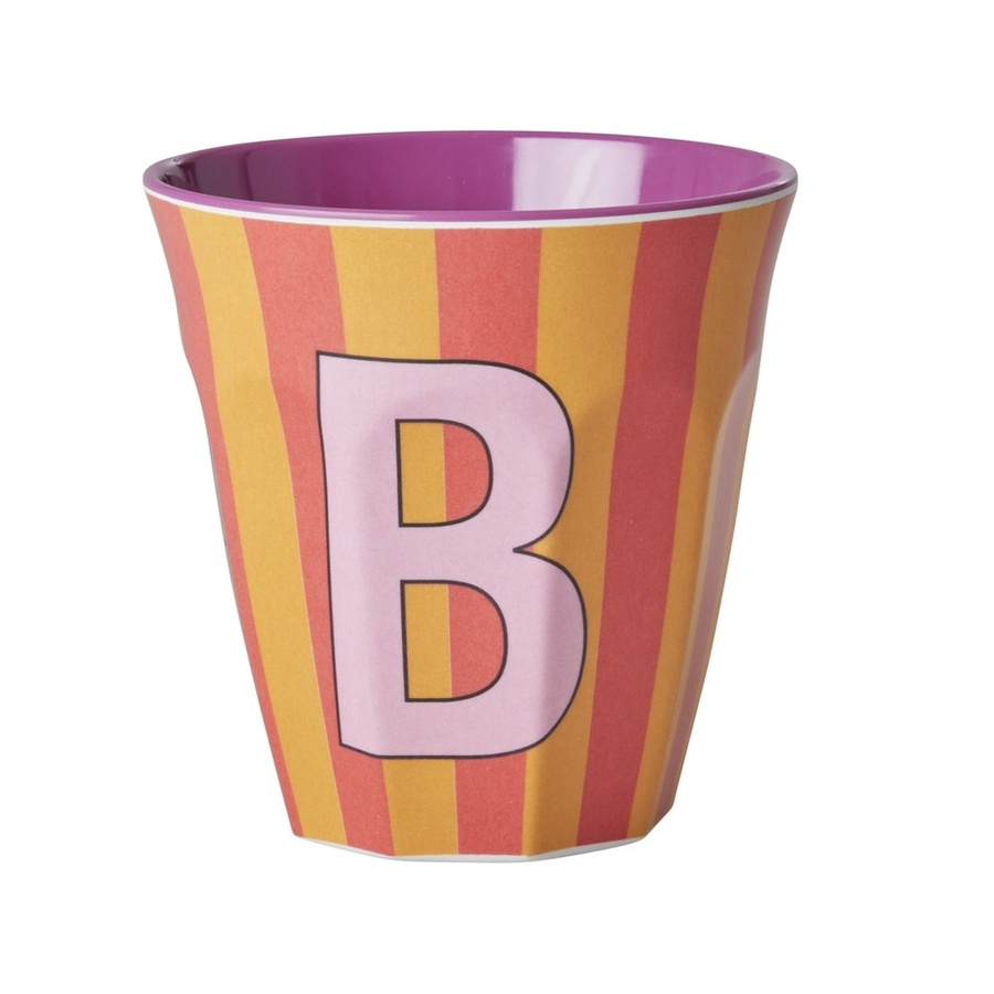Rice Melamin Becher Buchstabe B mit Streifen in Pink, 250 ml - Bild 1