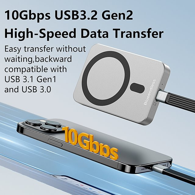 Blueendless M.2 NVMe SSD-Gehäuse mit USB-C Dockingstation Hub, 10 Gbit/s, 4K 60 Hz HDTV und PD 100 W, Silber - Bild 1
