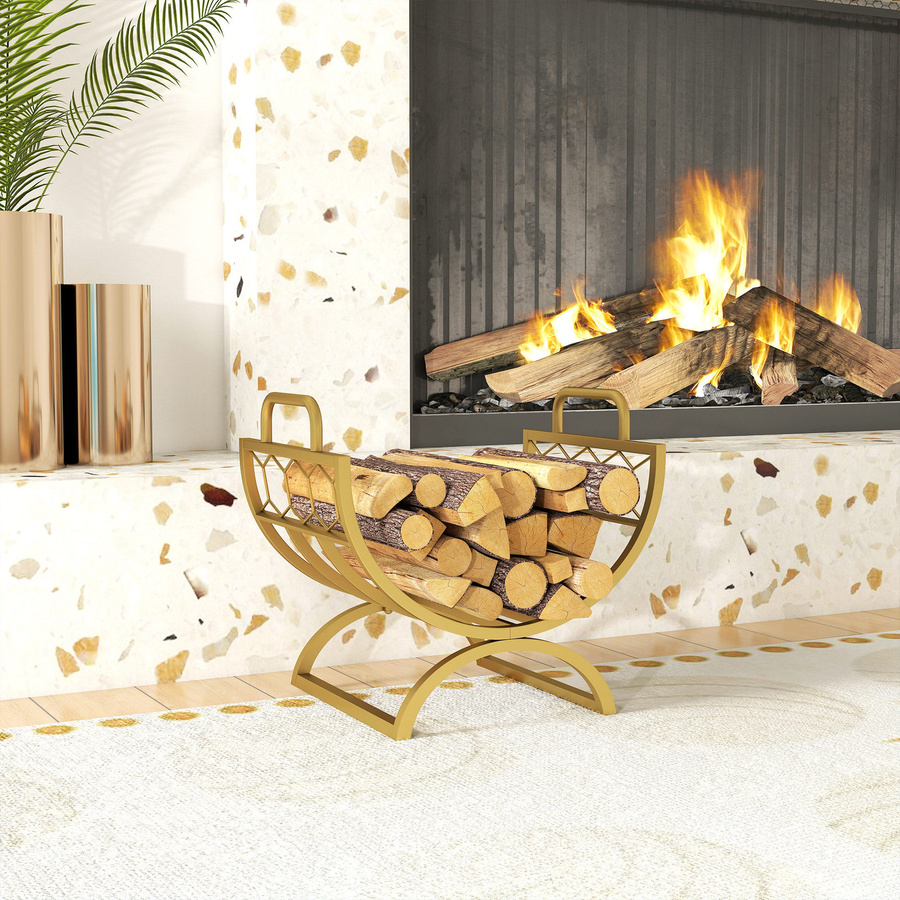 Outsunny Kaminholzregal aus Metall in Gold mit Wabenmuster und Griffen, B/T/H: 46 x 36 x 41 cm - Bild 2