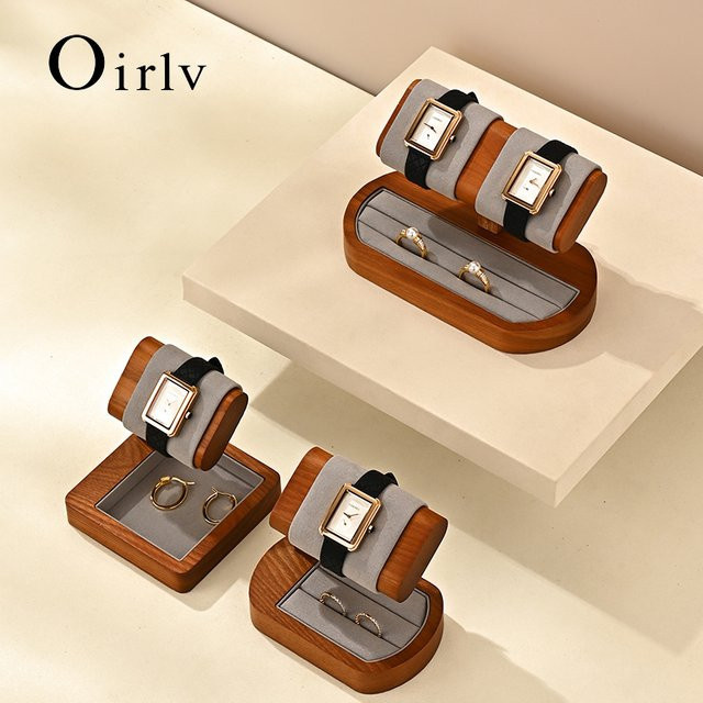 Oirlv Uhrenständer aus Holz als minimalistischer Schmuckhalter und Organizer in Braun und Grau - Bild 1