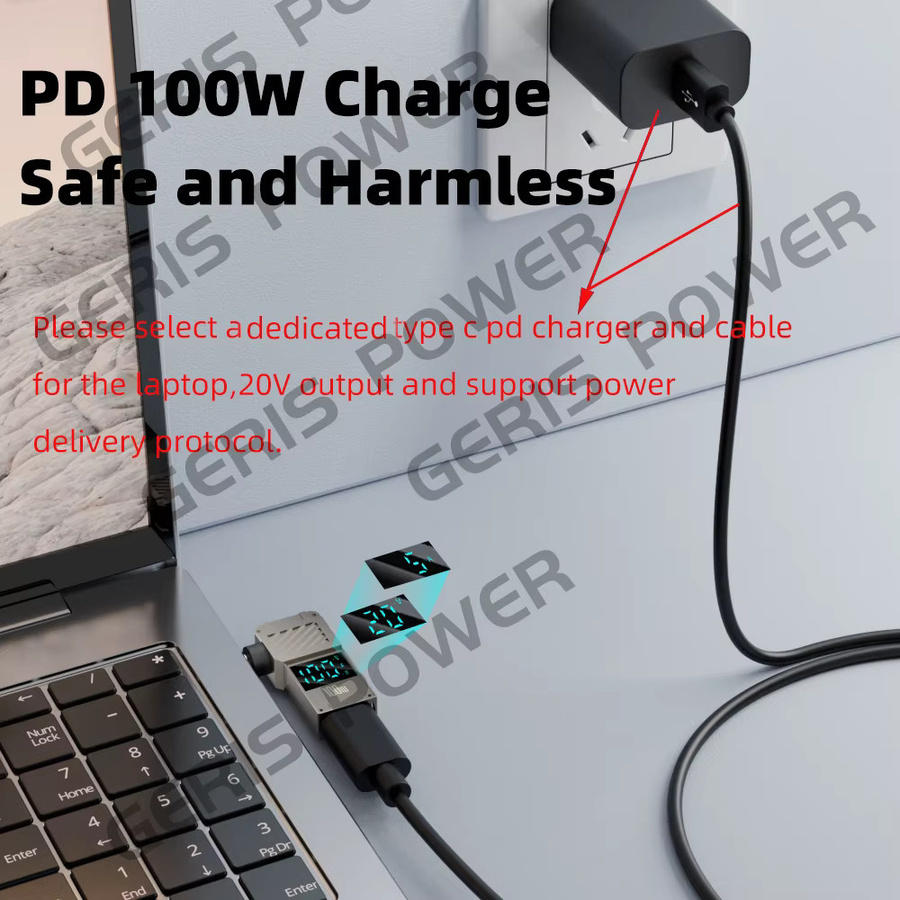 Geris Power PD100W USB-C zu DC-Stecker Konverter Ladeadapter für Lenovo Asus HP Dell Samsung - Bild 3