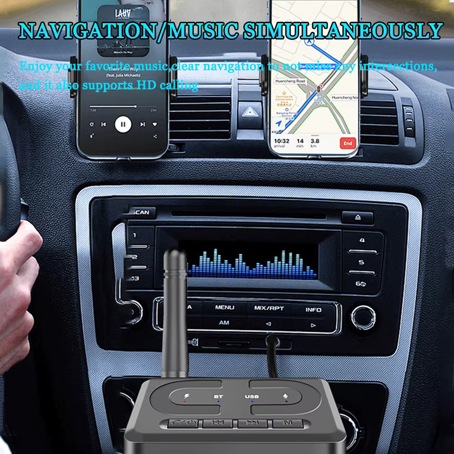 Kebidu Bluetooth 6.0 Audio Receiver Drahtloser Musik Adapter mit Mikrofon für Auto und Lautsprecher in Schwarz mit 3,5mm Jack und RCA Anschluss - Bild 3